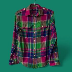 Vintage Women’s Ralph Lauren Pink and Green Plaid Shirt - Super cute!